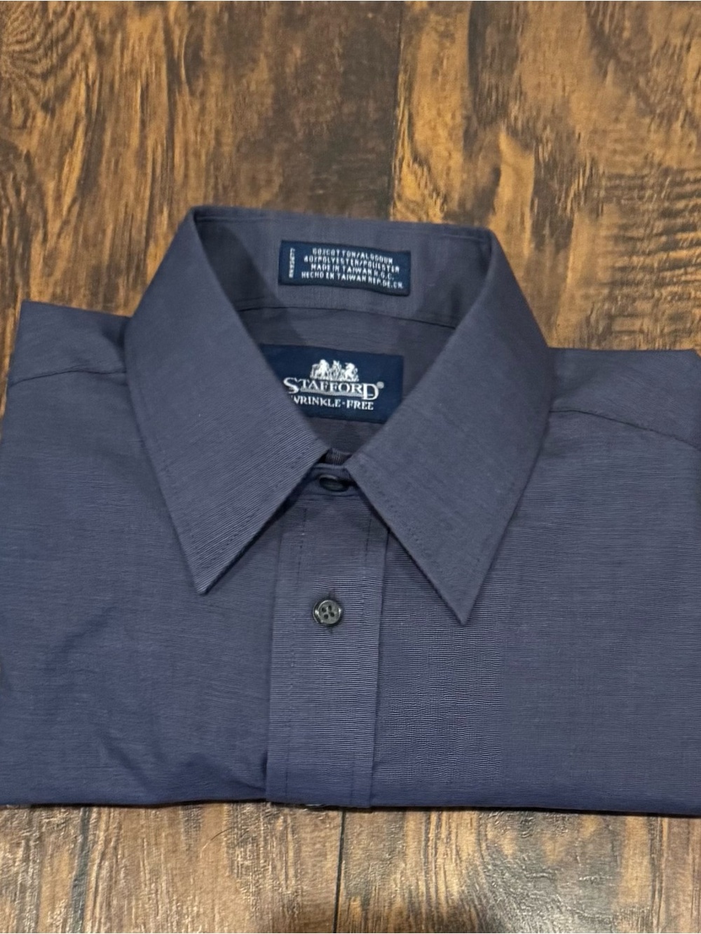 Stafford Wrinkle Free Men’s Dress Shirt 15.5 32/33 Navy Long Sleeve